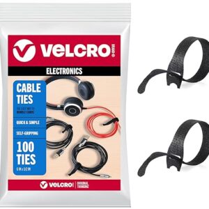 VELCRO Brand Reusable Cable Ties, Practical Tech Gifts for Men, 100 Pack 6 Inch Cable Management Ties for Electronics and Desk Organization, Black